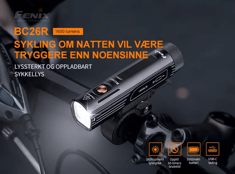 Fenix sykkellykt BC26R OG baklykt BC05R V2.0