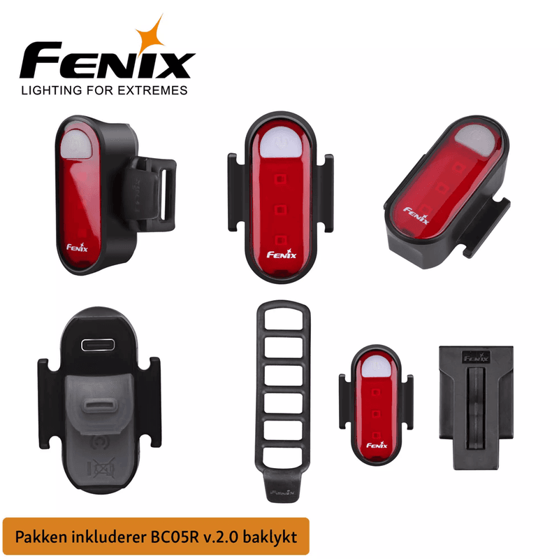 Fenix sykkellykt BC26R OG baklykt BC05R V2.0